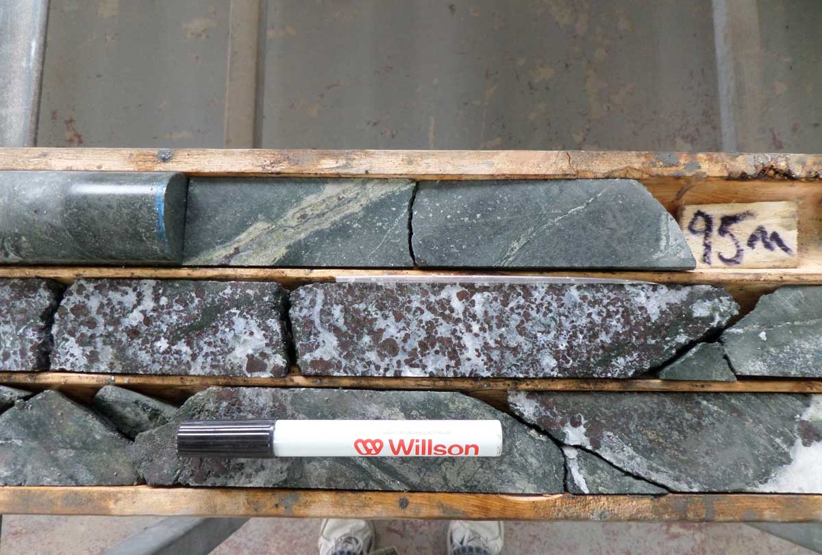 Zinc bearing vein in hole Ky-15-4, Elmtree 12 vein area